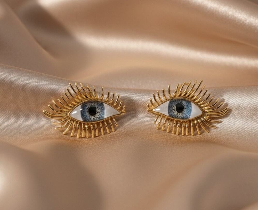 Eye Schiaparelli STYLE Earrings Museum Evil Boho Gold Stud CZ